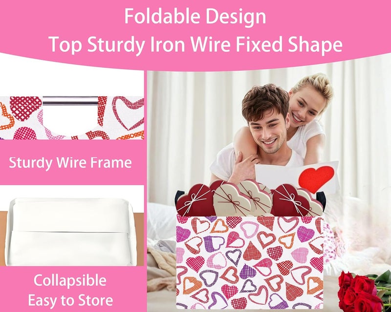 BOOHIT Valentines Day Basket Large Foldable Heart Shaped Storage Box for Gifts Kids Empty Storage Bins Rectangular Toy Organizer Decor (Mosaic Love) - Image 5